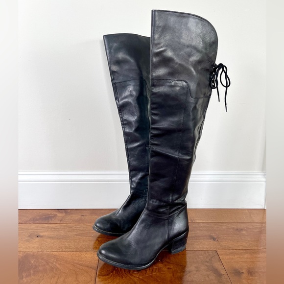 Maddison Thigh High Black Leather Boots - Picture 2 of 13